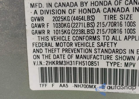 2015 Honda Cr-V Lx из США, поврежденный, VIN 2HKRM3H31FH510851